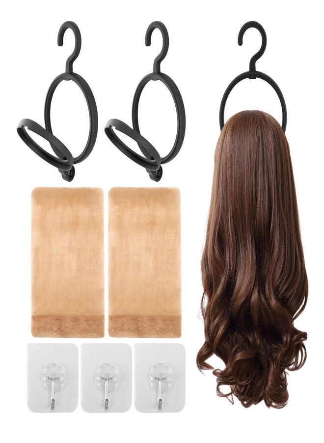 QWLWBU 3 Pack Hanging Wig Stand,Wall Mounted Wig Hanger Portable Wig Holder Collapsible Wig Stand Display Tool For Multiple Wigs for Display,Storage, Styling(Black,size:9.2*3 inch) - Image 1